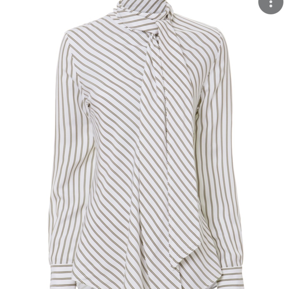 See By Chloe White Blouse with Tan Stripes and Neck Tie